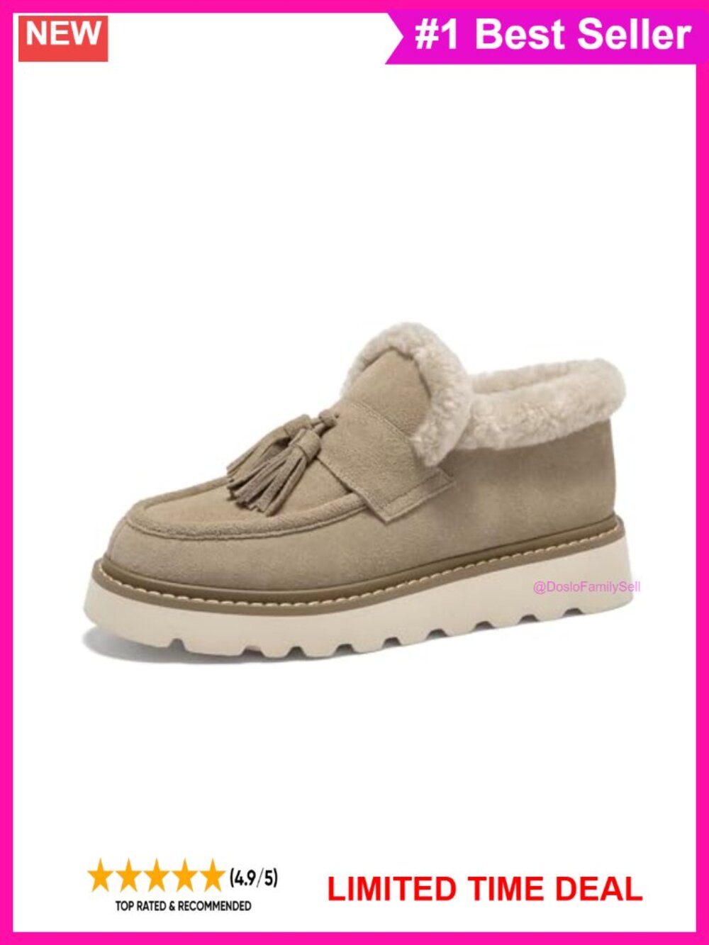 Fur Lined Platform Tassel Loafers Leather Slip-On Winter Shoes